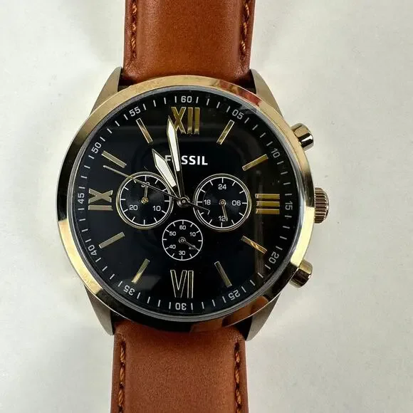 NWT Fossil Flynn Chronograph Brown Leather Men's Watch BQ2261 - Picture 3 of 12